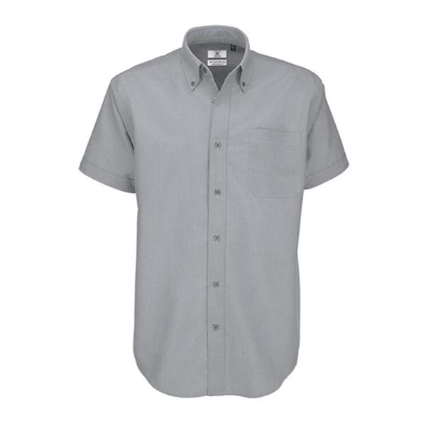 Camisa B&C Oxford Manga Curta Homem - 70% Algodão Escovado/ 30% Poliéster - Branco / S