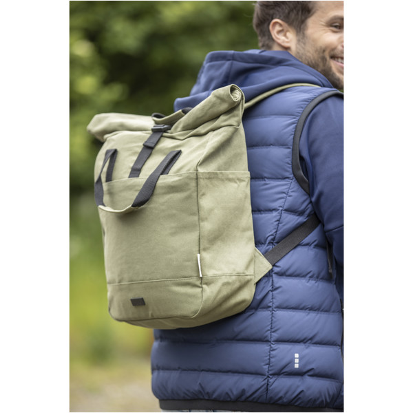 Sac à dos pour ordinateur portable Joey de 15 L en toile recyclée GRS 15 pouces avec dessus enroulable - Marine