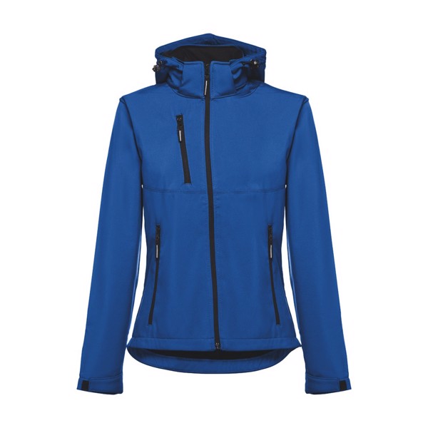 THC ZAGREB WOMEN. Women's softshell jacket with detachable hood and rounded back hem - Royal Blue / L