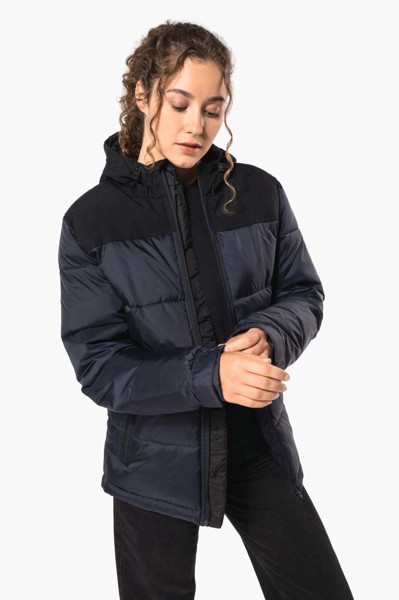 Unisex Bi-Tone Padded Jacket With Hood - Wet Sand / Black / M