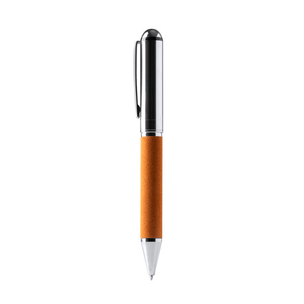 Personalised rotating ballpoint pen in metal and recycled leather with eco box