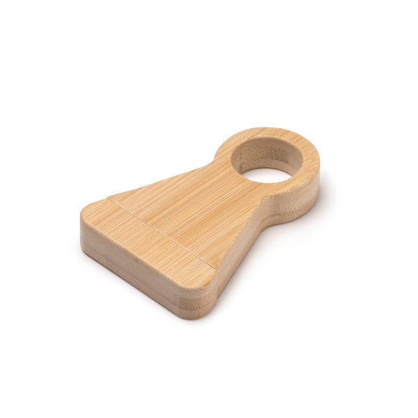 Personalised bamboo corkscrew with bottle holder