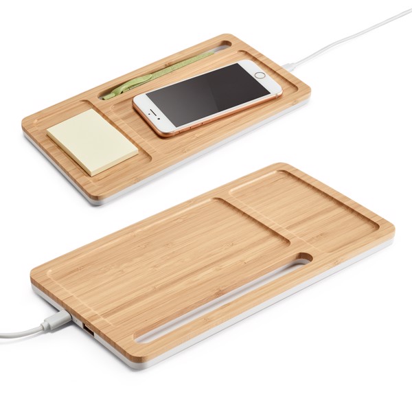 PS - MOTT. Bamboo desk organizer with wireless charger