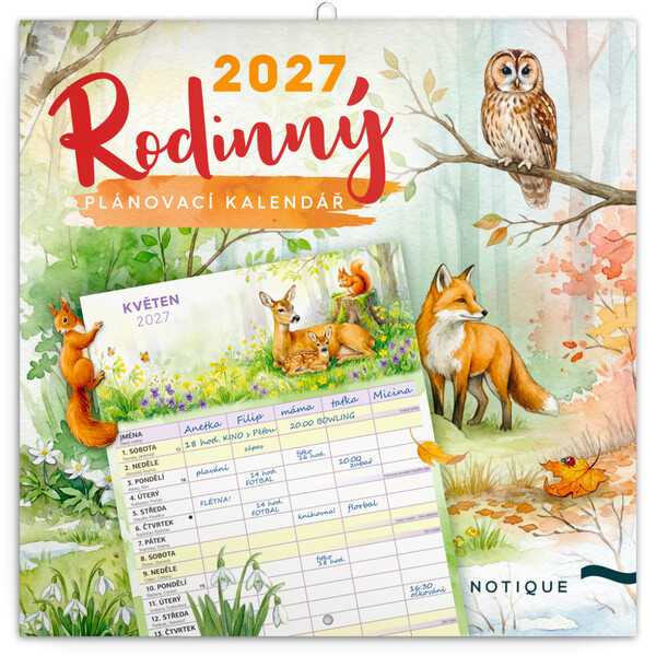 Notique Rodinný Plánovací Kalendář Zvířátka 2027, 30 x 30 cm