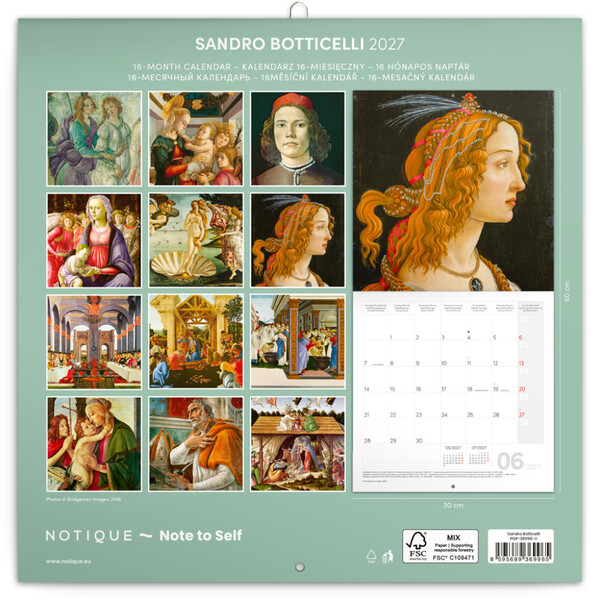 Notique Poznámkový Kalendář Sandro Botticelli 2027, 30 x 30 cm - Východní