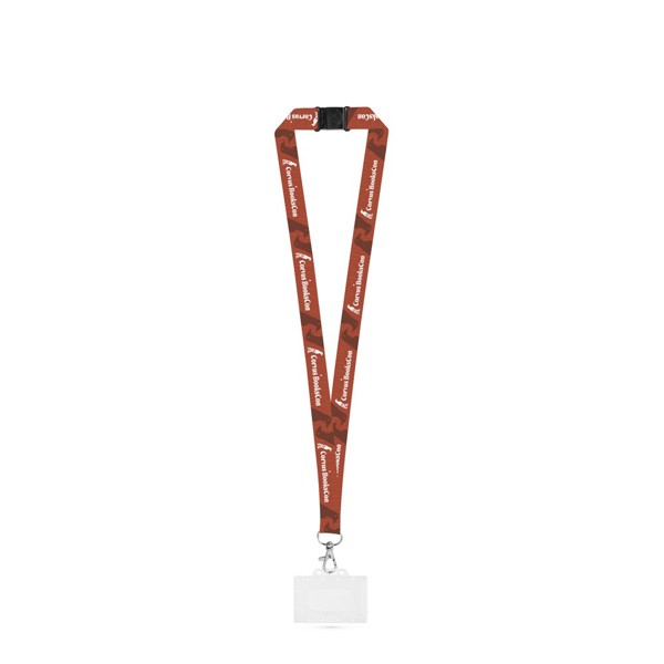 CARLISLE. Polyester sublimation lanyard with carabiner, safety clasp, and rigid card holder