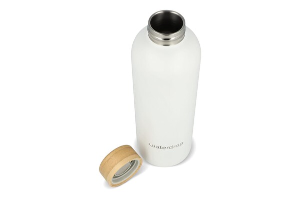 Waterdrop Stainless Steel Bottle with Bamboo Cap 600ml - White