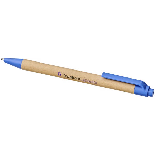 Stylo bille en carton recyclé et plastique de maïs Berk (encre noire) - Bleu
