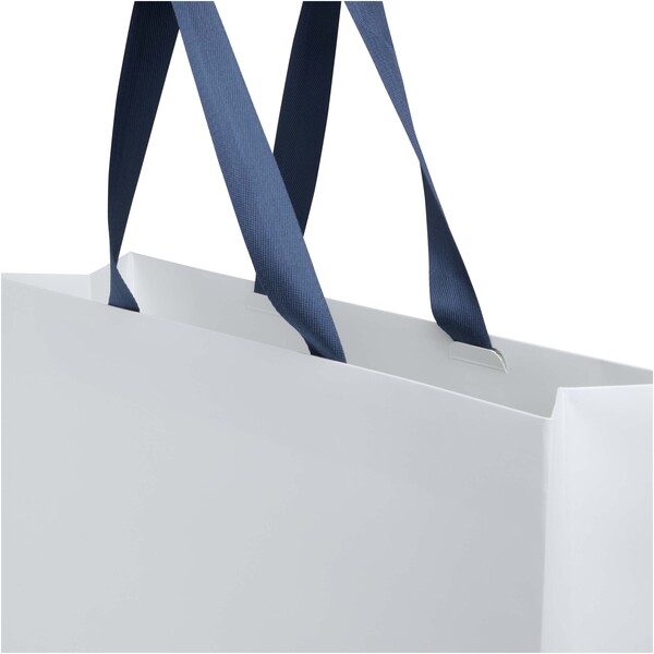 Smartfold 210 g/m² paper bag with ribbon handles and matt lamination -  42 x 12 x 35 cm - Blue