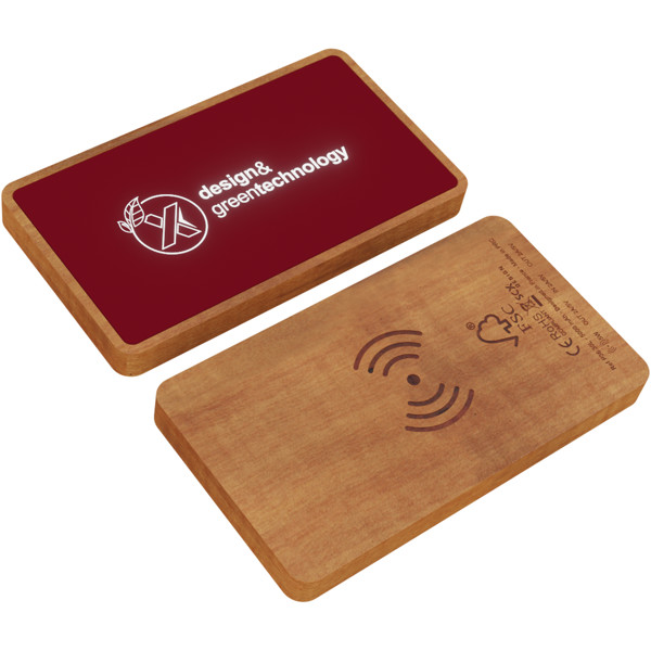 Powerbank sem fios de 5000 mAh luminosa "SCX.design P36" - Mid red / Madeira