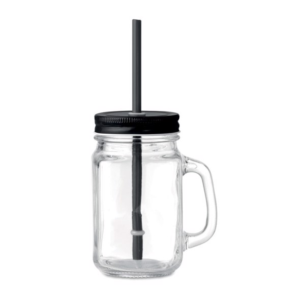 Glass Mason jar with straw Tropical Twist - Black
