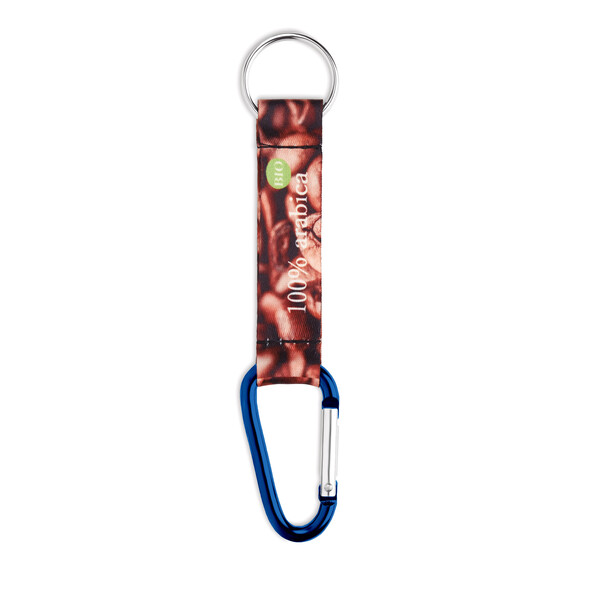 Carabiner with sublimated recycled polyester (rPET) strap - Blue