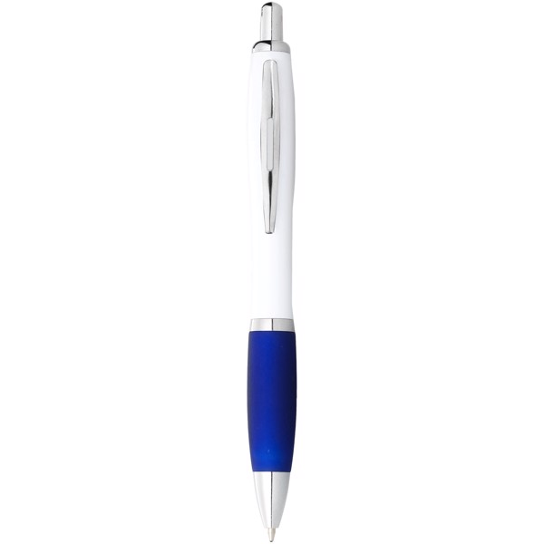 Stylo bille avec corps blanc et grip coloré Nash (encre noire) - Blanc / Bleu royal