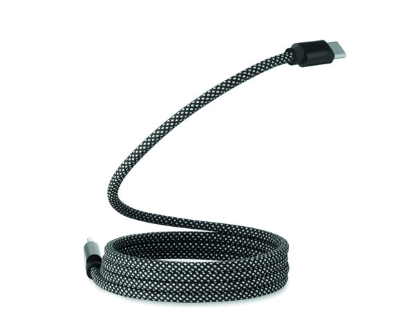 Braided magnetic cable in RPET - White / Black