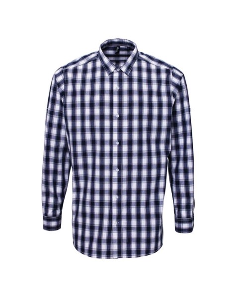'Mulligan' Check - Men's Long Sleeve Cotton Shirt - White / Navy / 3XL