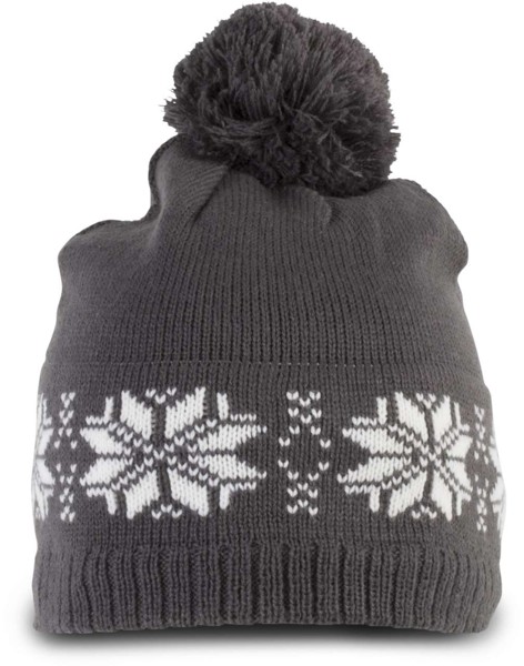Fair Isle Knit Beanie - Steel Grey