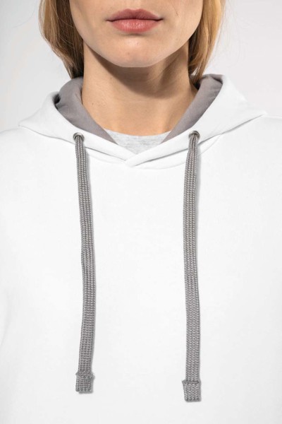 Ladies’ Contrast Hooded Sweatshirt - White / Fine Grey / XL