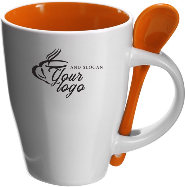 Ceramic mug with spoon - Orange