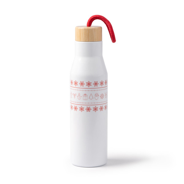 Personalised thermal bottle stainless steel 500 ml with bamboo lid and cotton handle
