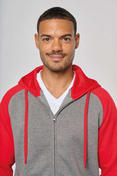 Unisex Two-Tone Zipped Hooded Fleece Jacket - Grey Heather / Sporty Navy / 3XL