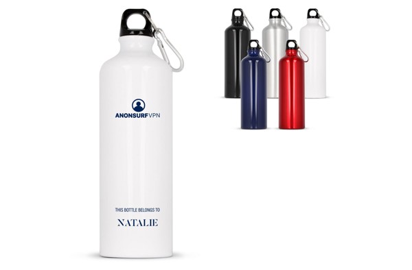 Water bottle aluminum with carabiner 750ml - Silver