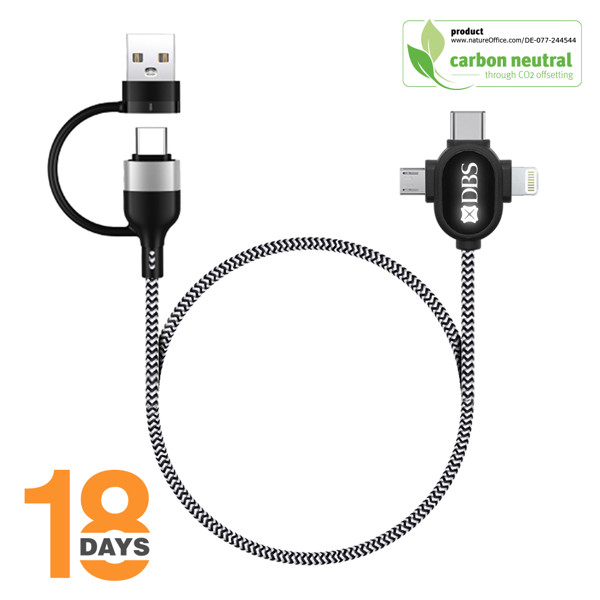 Cable Led 3En1 Tranfert Et Charge / 3 En 1 Micro Usb / Lightning / Usb C- / Bicolor Noir / Argent / Connexion Usb-A