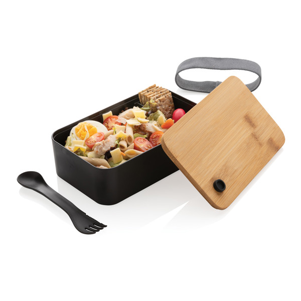 Xd Collection lunchbox s pokrovom iz bambusa, 0,7 l - Črna