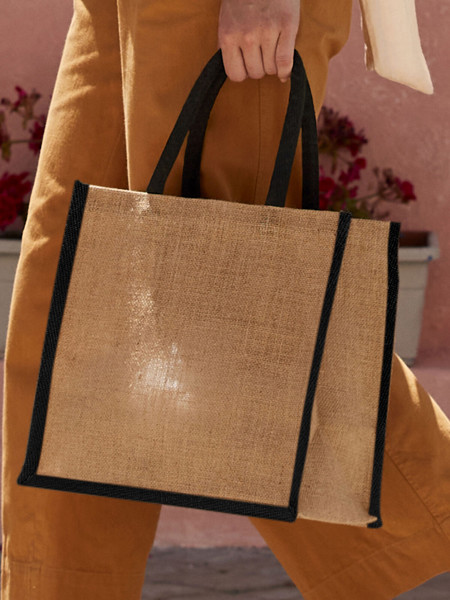 Natural Starched Jute Midi Tote - Natural / Olive Green