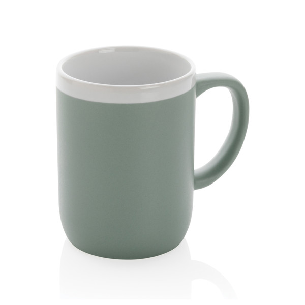 Keramický hrnek s bílým lemem 300ml - Zelená / Bílá