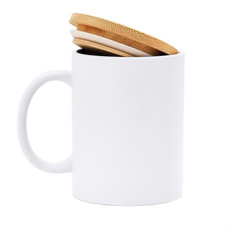Personalised ceramic mug 370 ml with bamboo lid and matte finish