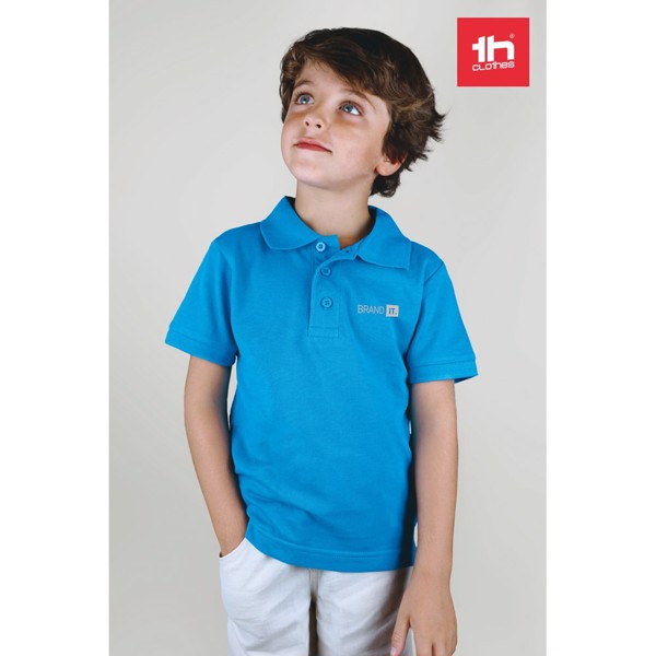 THC ADAM KIDS. Kids short-sleeved 100% cotton piqué polo shirt unisex) - Acqua Blue / 2