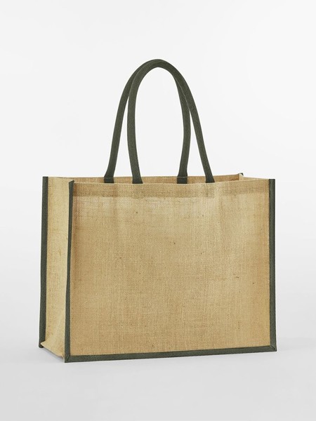 Natural Starched Jute Classic Shopper - Natural / Olive Green