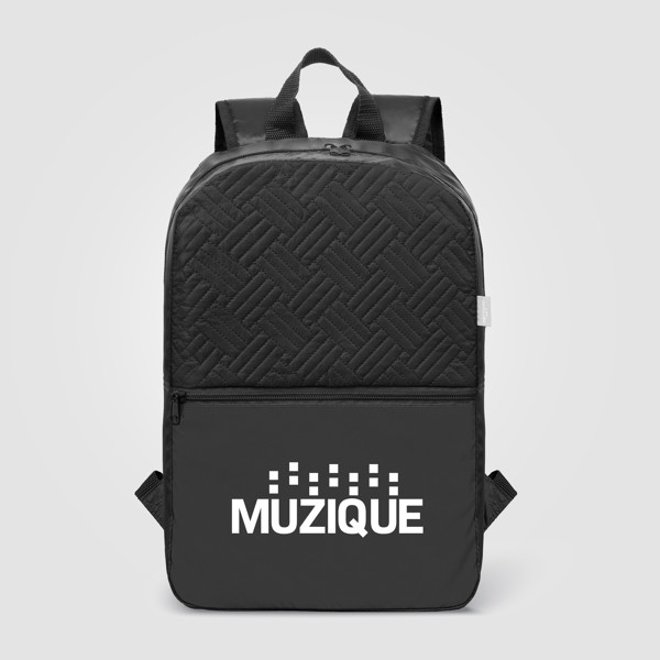 Sora Recycled 210D Polyester Quilted Backpack - 13L - Black / Heat transfer