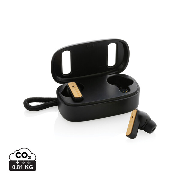 RCS recycled plastic & bamboo TWS earbuds - Black