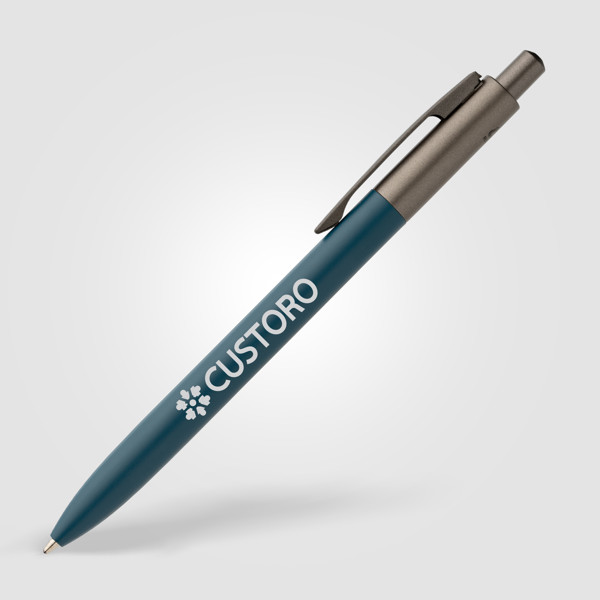Stylo Koro en aluminium recyclé avec finition métal canon de fusil - Bleu marine / Jet d’encre 4 couleurs