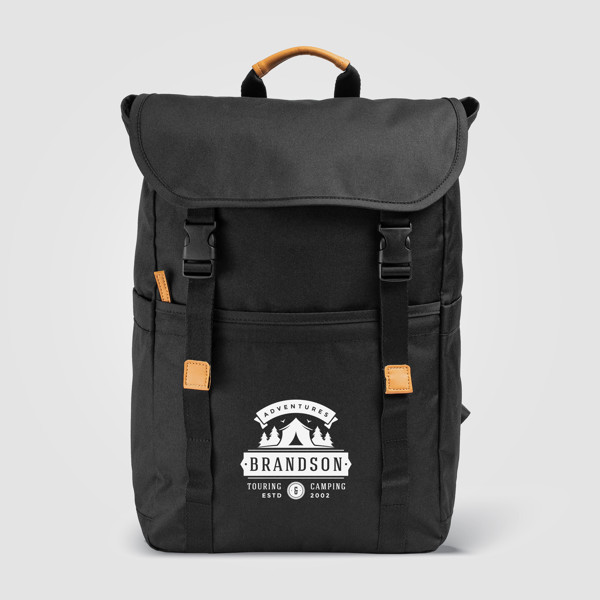Lund - 600D rPET Backpack - Black / Heat transfer