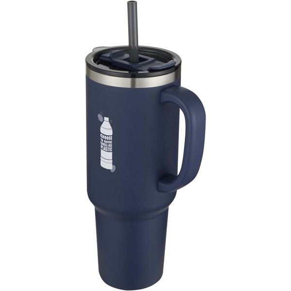 Mug Sydney 1200 ml double paroi certifié RCS avec isolation par le vide et couche de cuivre avec paille - Marine