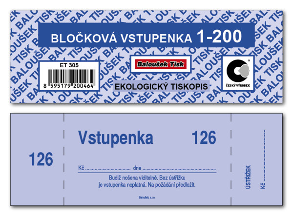 Bločkové Vstupenky 1 - 200 Čísel