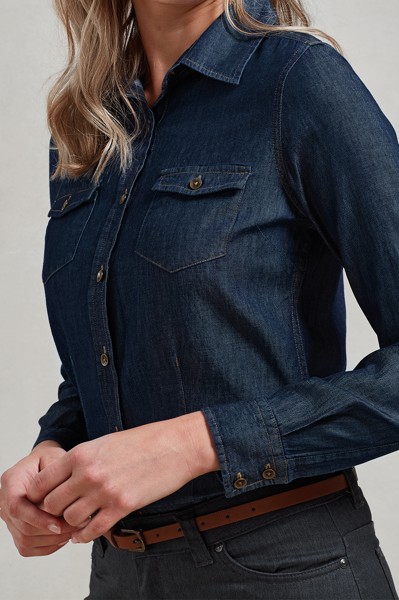 Women's Jeans Stitch Denim Shirt - Black Denim / 2XL
