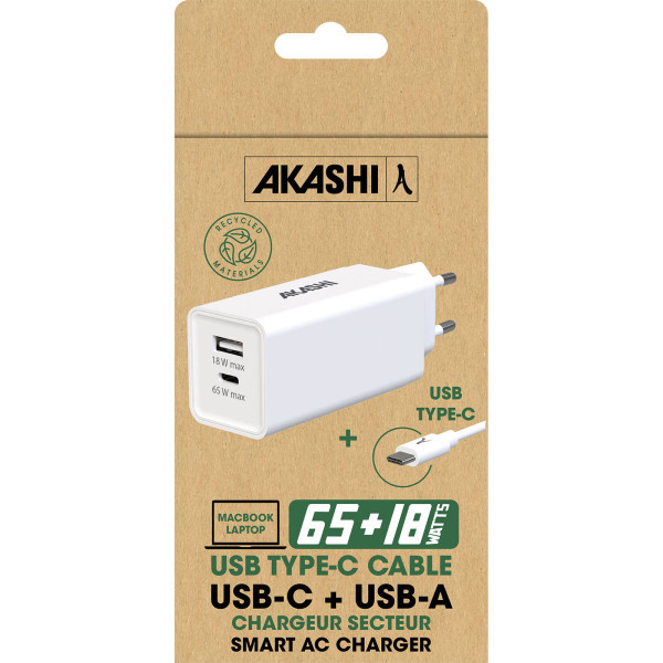 ATSUI - PACK CHARGEUR SECTEUR GAN ECO 65W + CABLE USB-C 65W