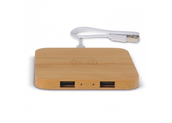 Bamboo Wireless charger with 2 USB hubs 5W