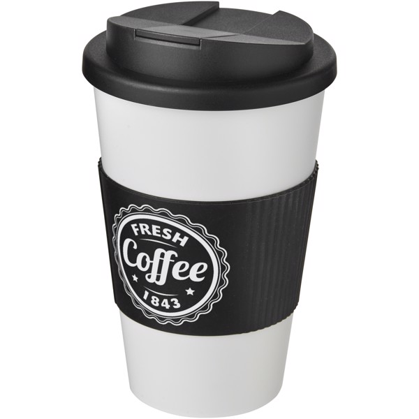 Termohrnček Americano® 350 ml s držadlom a uzáverom odolným proti vyliatiu - Biela / Jednofarebná čierna