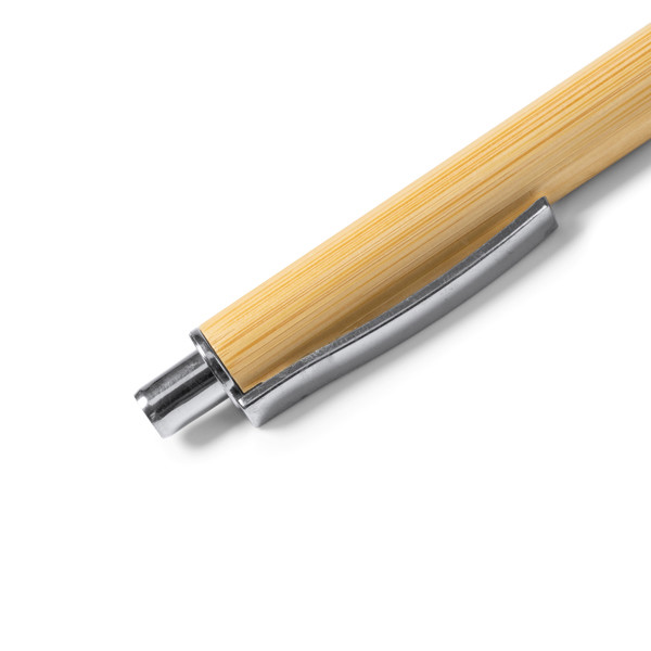 Eco bamboo ballpoint pen personalised with clip and metallic tip