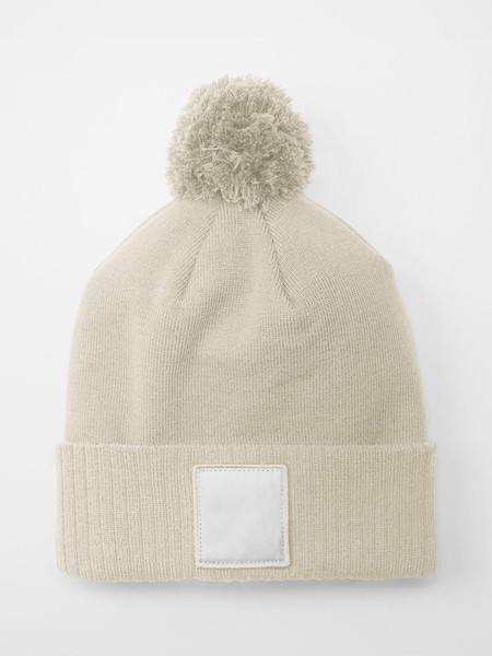 Appliqué Patch Pom Beanie - Ash / White