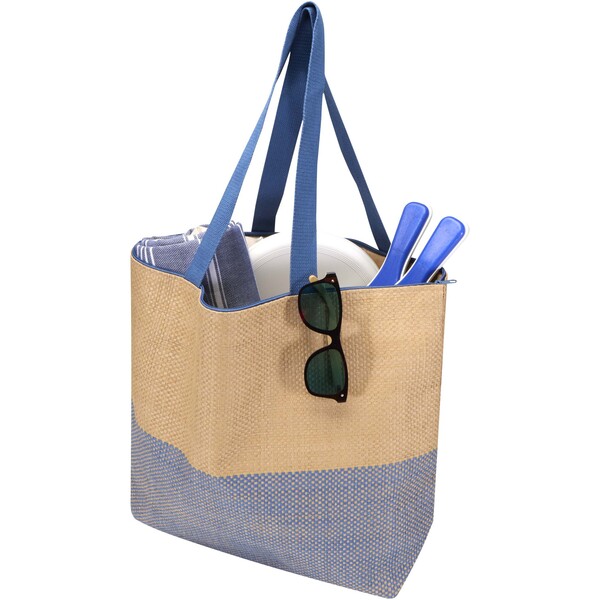 Rhythm straw paper large zipped tote bag 21L - Ocean Blue