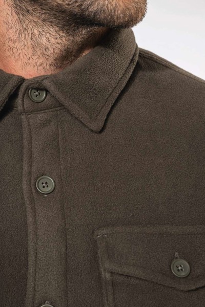 Sherpa-Lined Fleece Overshirt - Dark Khaki / Storm Grey / 4XL