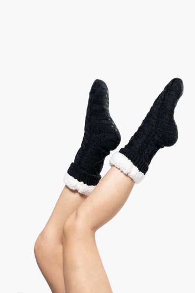 Sherpa-Lined Lounge Socks - Snow Grey Melange