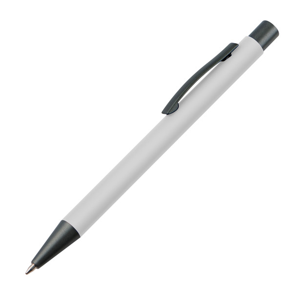 Plastic ballpoint pen with metal clip MIKOLAJ - White
