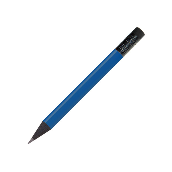 schwarz gefärbter Bleistift, lackiert, mit Radiergummi, rund, kurz - Blau, Kapsel Schwarz, Radierer Schwarz