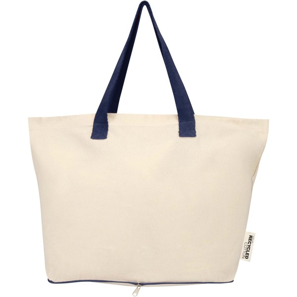 Sierra 140 g/m² GRS recycled foldable cotton tote bag 7L - Natural / Navy